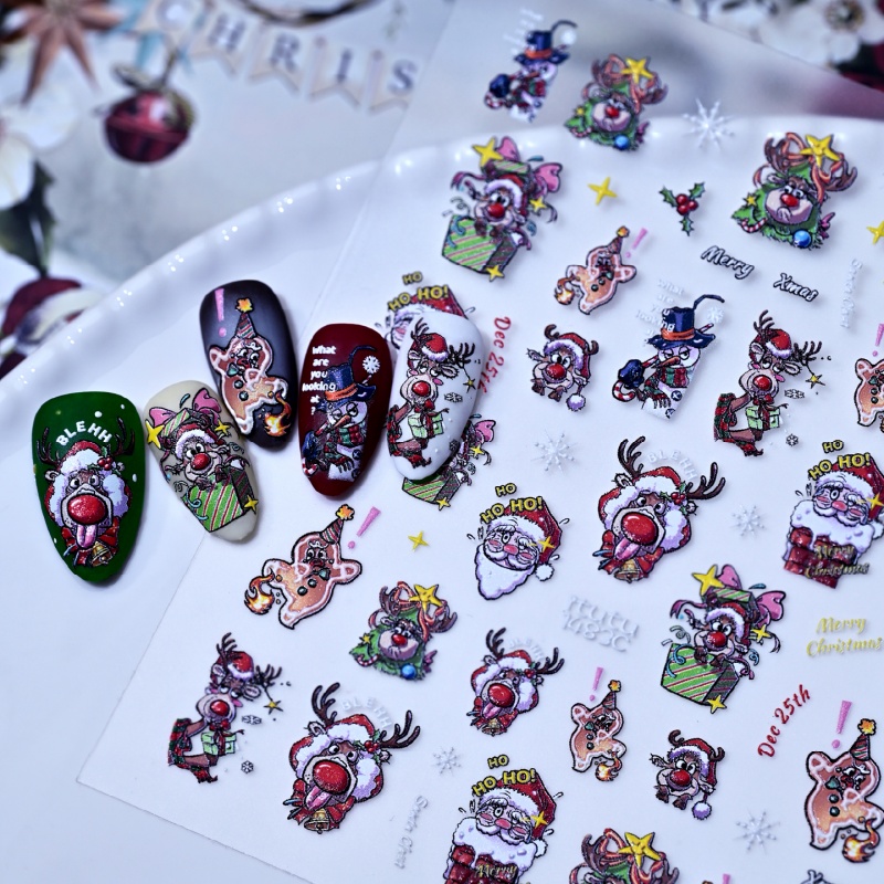 Xmas 3D Snowman Snowflake Tree Nail Stickers